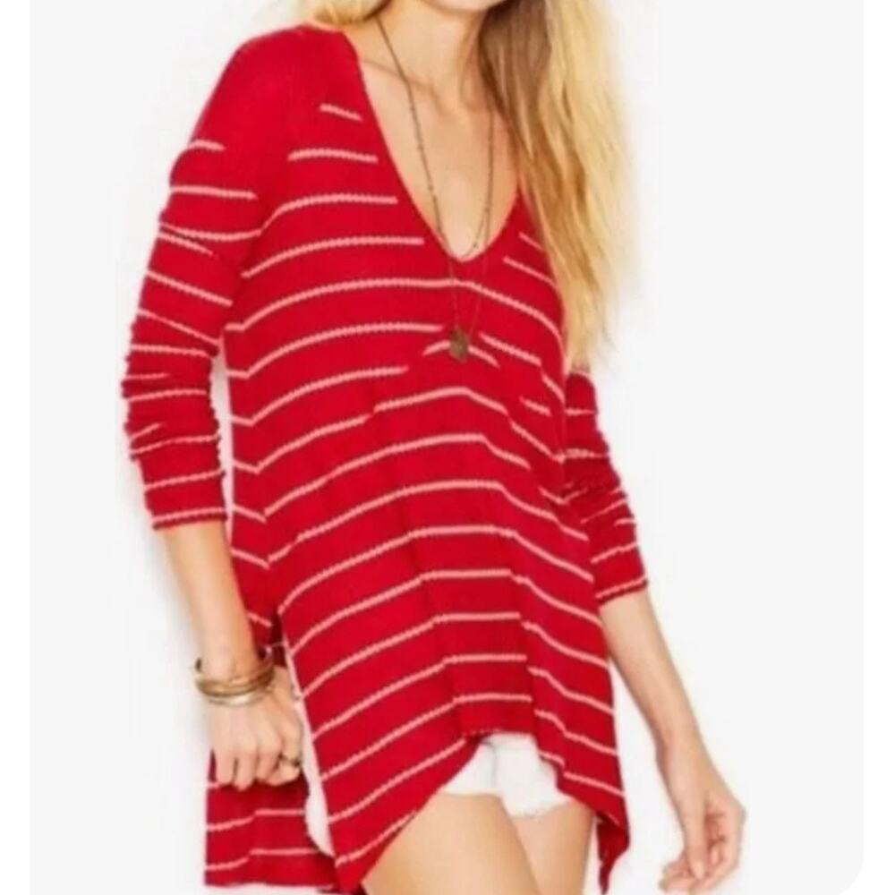 Free People Nautical stripe sunset park oversized thermal waffle boho‎ top tunic